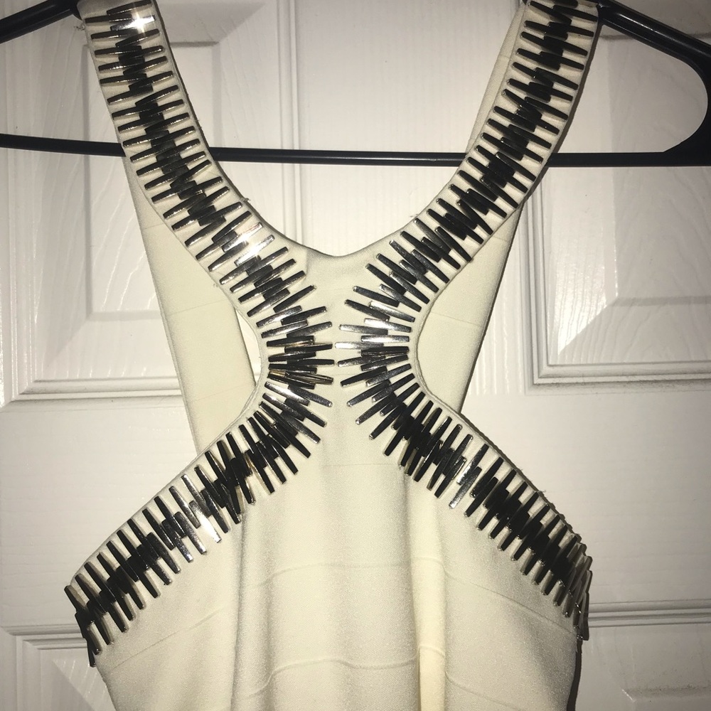 White dress with metal neckline